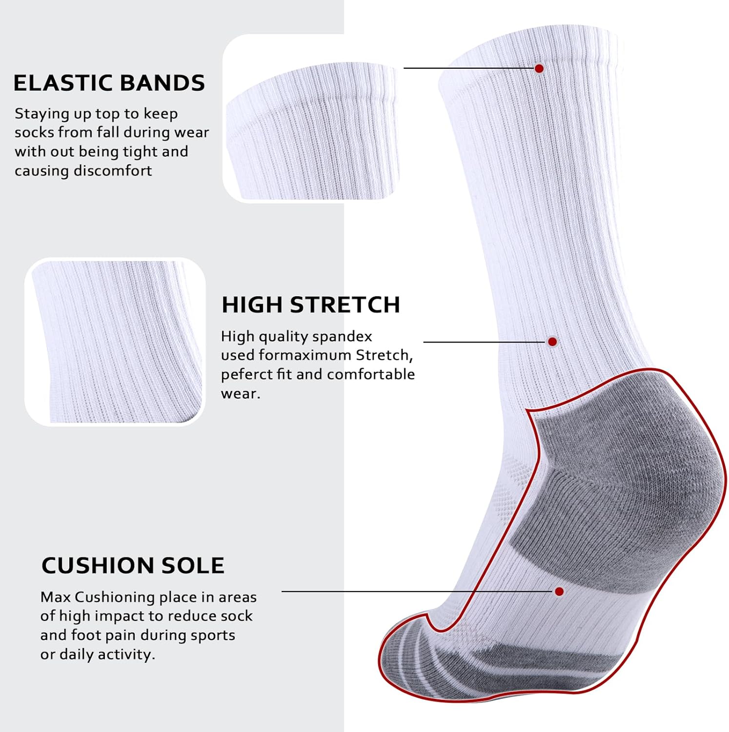 COOPLUS Mens Performance Crew Socks, Heavy Cushion Athletic Durable Work Socks for Men (5 Pairs) - Image 5