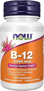 NOW Foods Supplements, B-12 2,000 mcg, Energy Production*, Nervous System Health*, 100 Lozenges