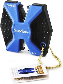 AccuSharp 2-Step Knife Sharpener - Sharpens, Restores, Hones - 2-Step Coarse and Fine Rods for Kitchen Knives & All Types of Blades - Keychain Pull Through Knife Sharpener - Blue