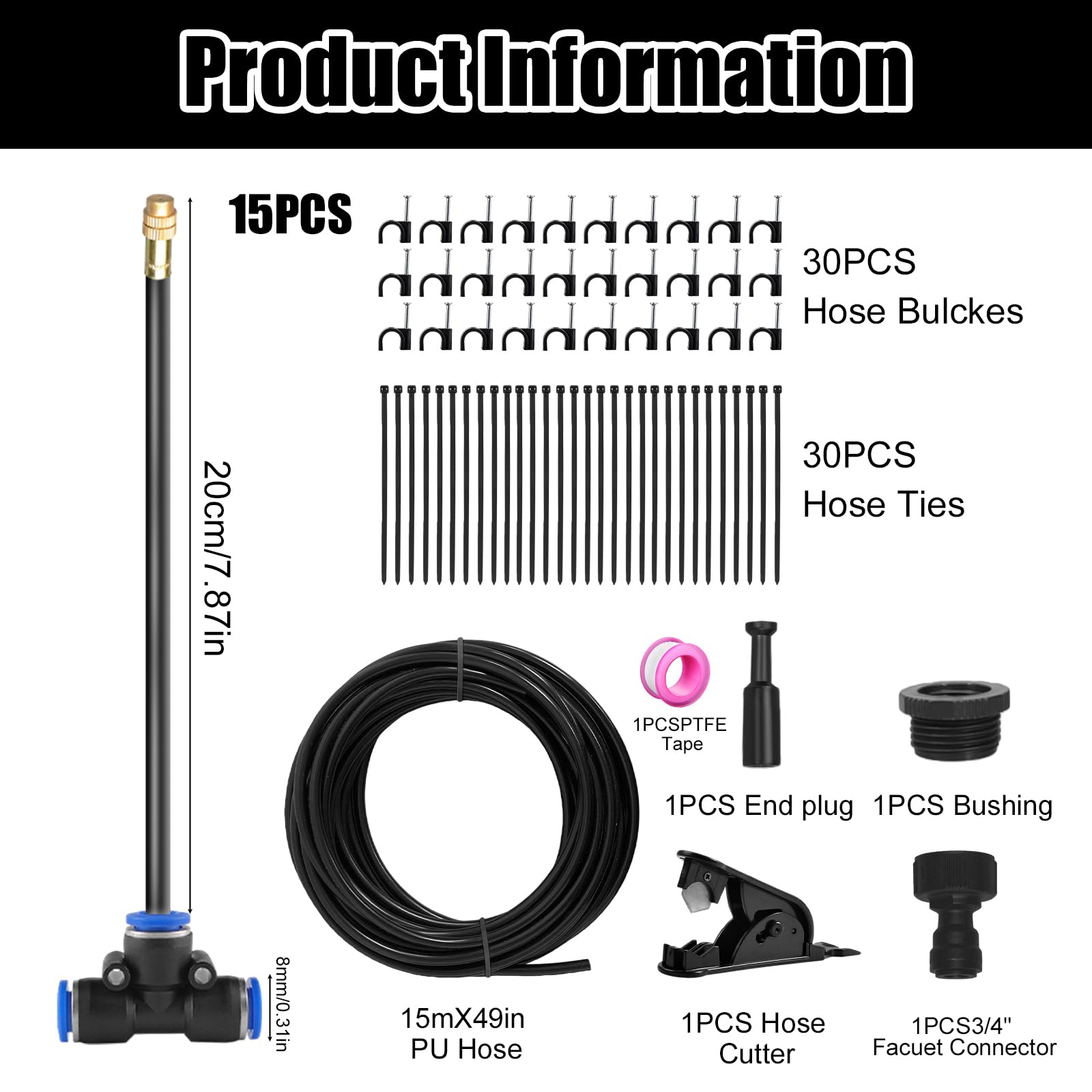 15m Kit de Système d’Irrigation avec Buse Réglable, Système d’Irrigation Automatique Jardin à 360°, Kit d'irrigation automatique réglable à 360 °, Systeme Irrigation Jardin pour Jardin Serre Pelouse
