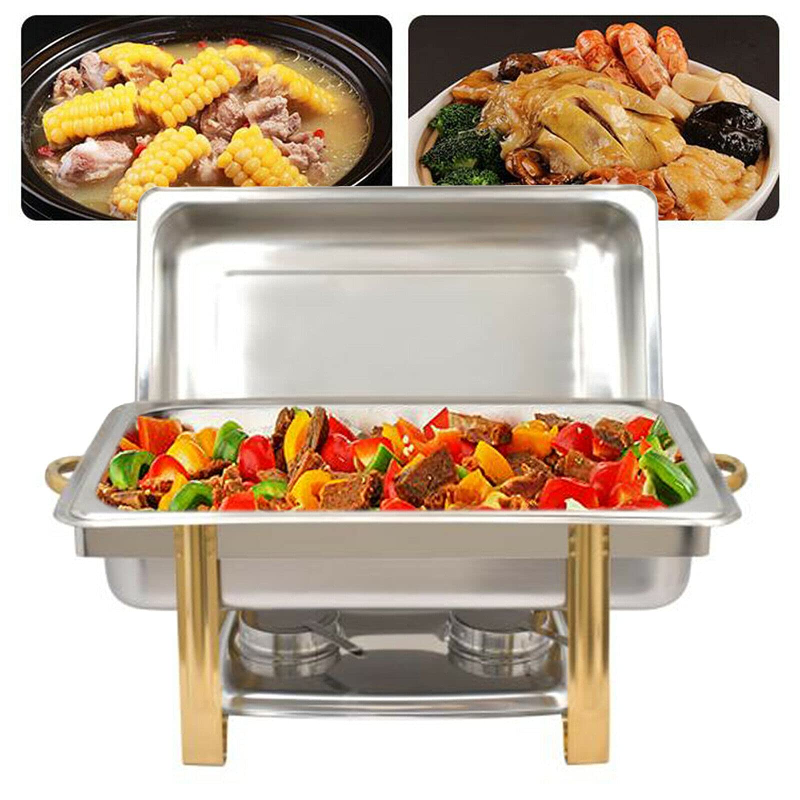 Chafing Dish - Calentador de alimentos de acero inoxidable de 9 L con tapa y sartén para alimentos, calentador para catering, buffet