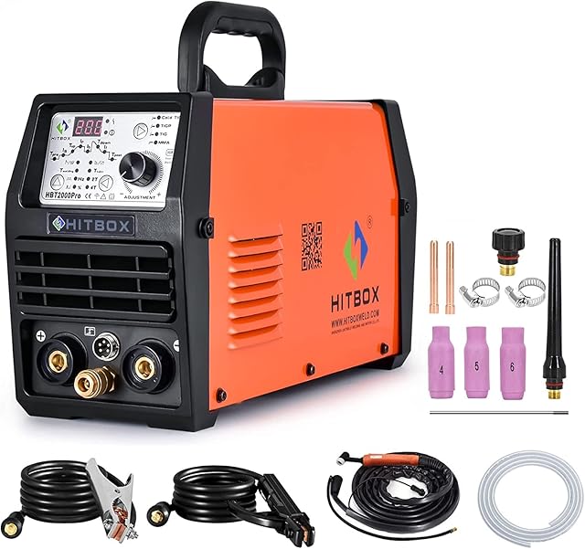 HITBOX 200Amp Precision Cold TIG Welding Machine Pulse TIG HF TIG Spot TIG ARC Stick Welder with Professional Welding Helmet & A Verity of Accessirioes