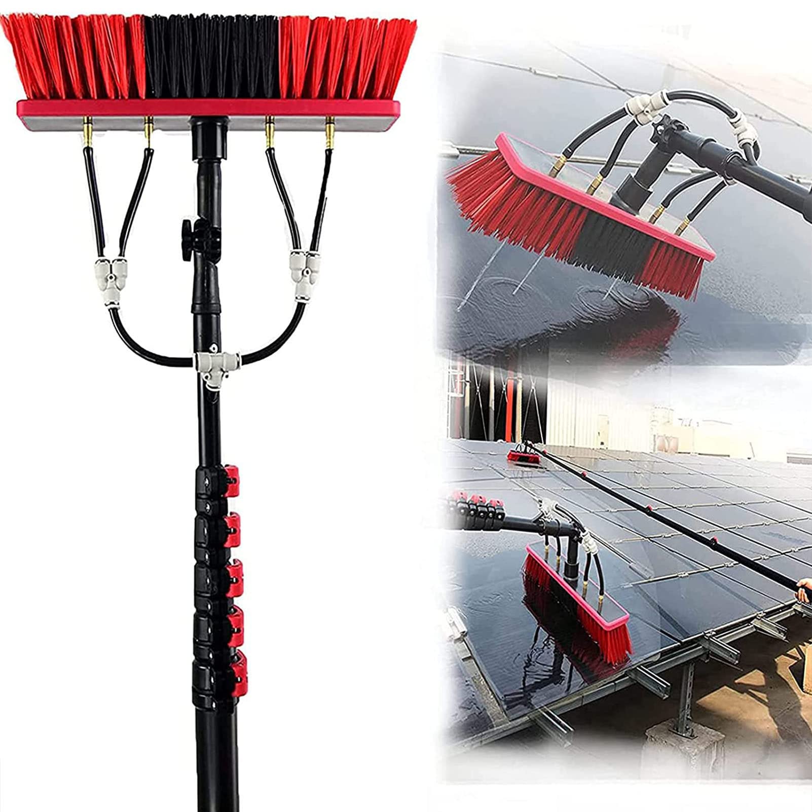 HADECOLL Window Cleaning Pole Kit, Water/Hose Fed Pole, Window Cleaning Brush Equipment, Cleaning Photovoltaic And Solar Panels, Water Fed Telescopic Brush 3.6M-12M,24Ft/7.2M,Black-18Ft/5.4M
