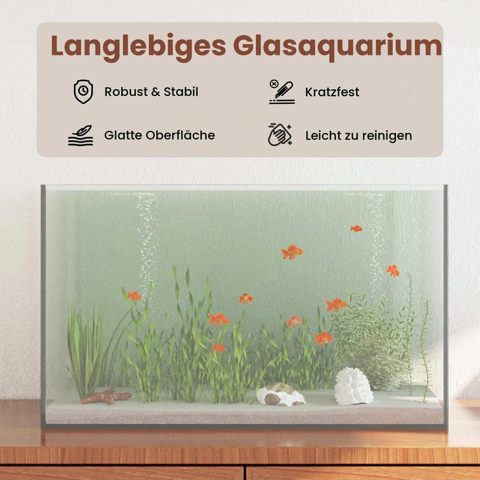 vidaXL Aquarium mit Speicher Transparent 50 x 30 x 30 cm Glas, Aquarium Vitrine, modernes Glasbecken, Panorama-Fischschale, drinnen & draußen, sicherer Rückzugsort