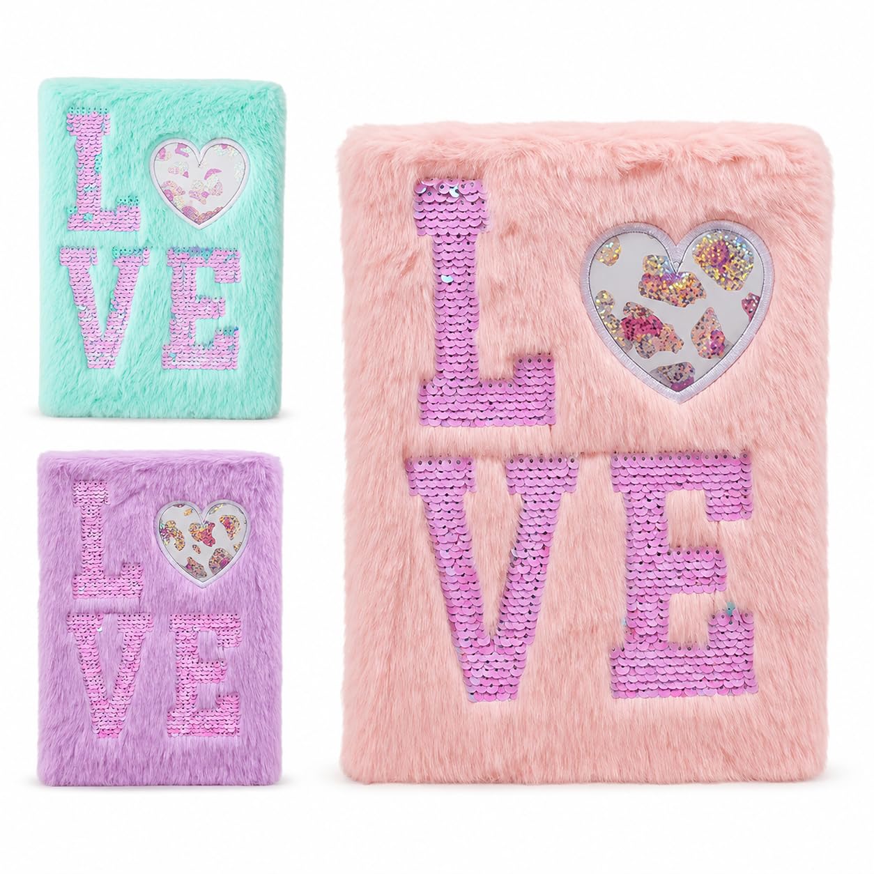 Toy Imagine Plush Notebook Diary Journal for Writing, Drawing & Notes Soft Fur Cover A5 Diary with Sequin Cute Aesthetic Love Design Personal Journal Gift for Girls & Women (Assorted)-image-3