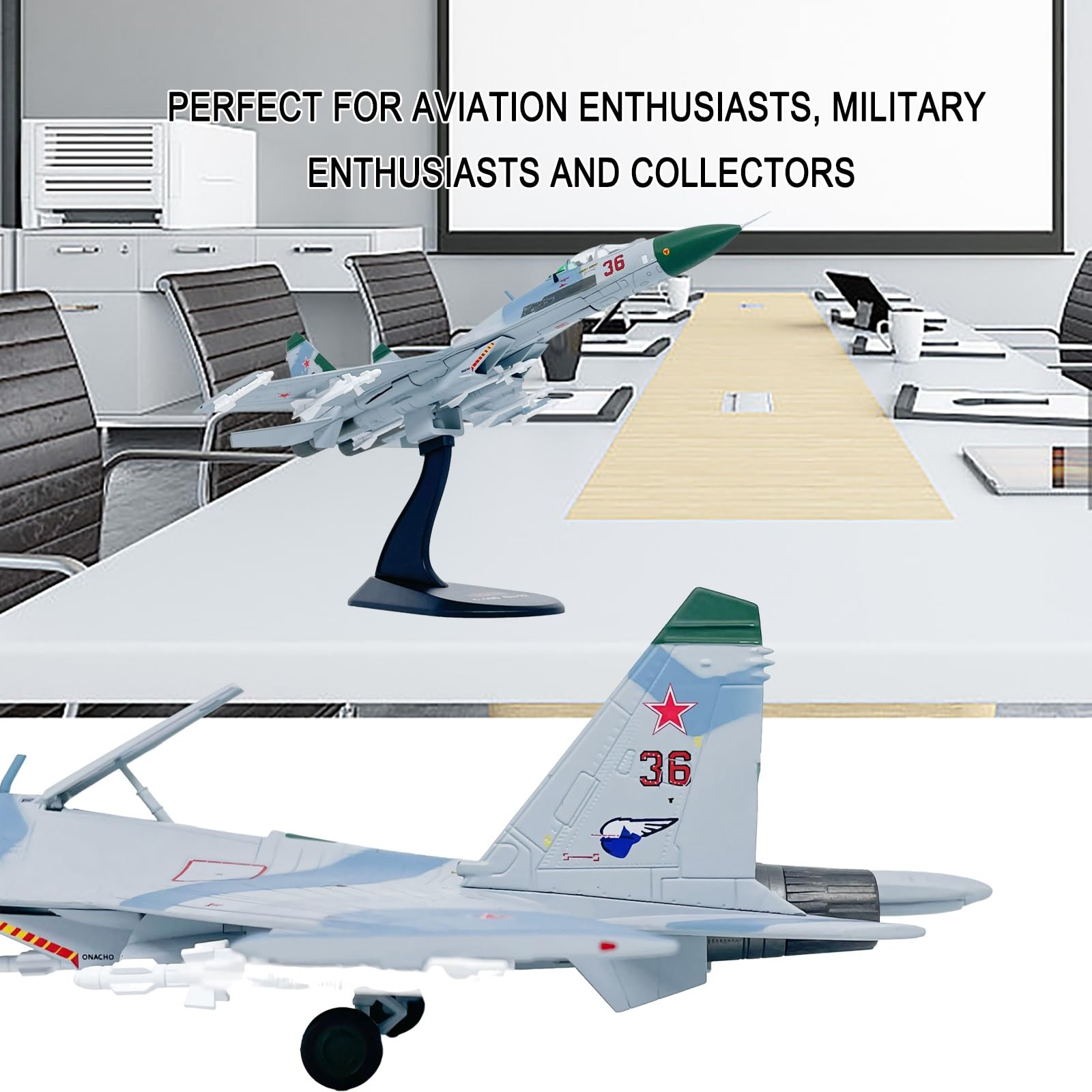 Caccia russo SU-27 in scala 1:100, modello aereo caccia militare lega pressofusa, aereo preassemblato collezione con espositore, decorazione realistica for desktop, for adulti, appassionati