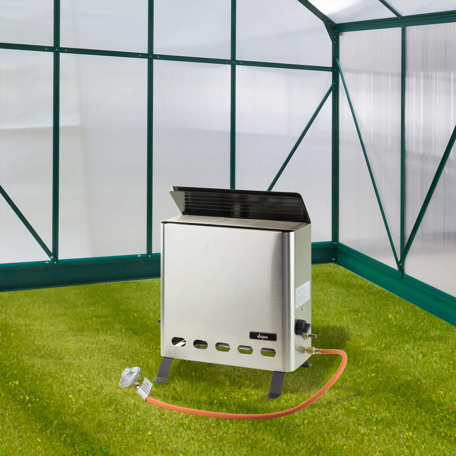 DEMA Gasheizer Gewächshausheizer Edelstahl 4,2 kW – Heizung mit Zubehör für Gewächshaus