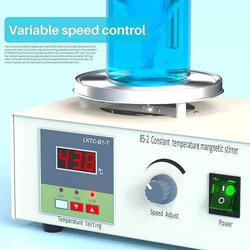 Miniatura 5 de Agitador magnético, placa caliente agitador magnético, mezclador magnético de 110 V 200 W, con barra de agitación magnética, pantalla digital,