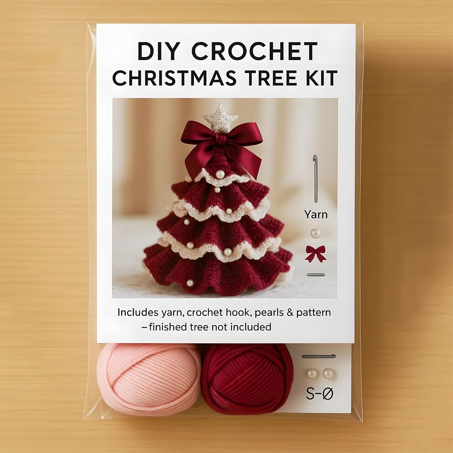 DIY Crochet Christmas Tree Kit for Beginners, Crochet Starter Kits, Handmade Holiday Decoration Set, Craft Knitting Crocheting Kits with Instructions Tutorials (Finished Product, Pink)