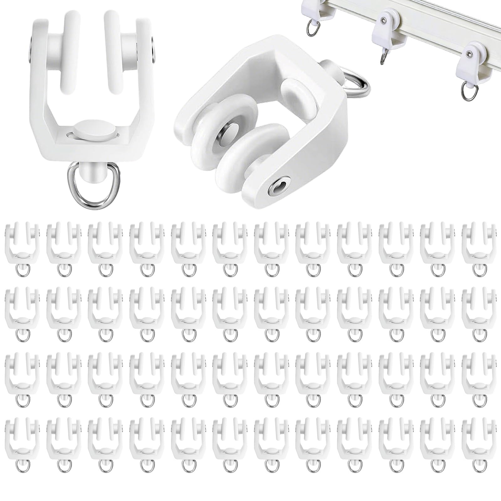 50pcs Twin Wheeled Curtain Rollers - Silent Curtain Rail Pulley For Ceiling Track(white)