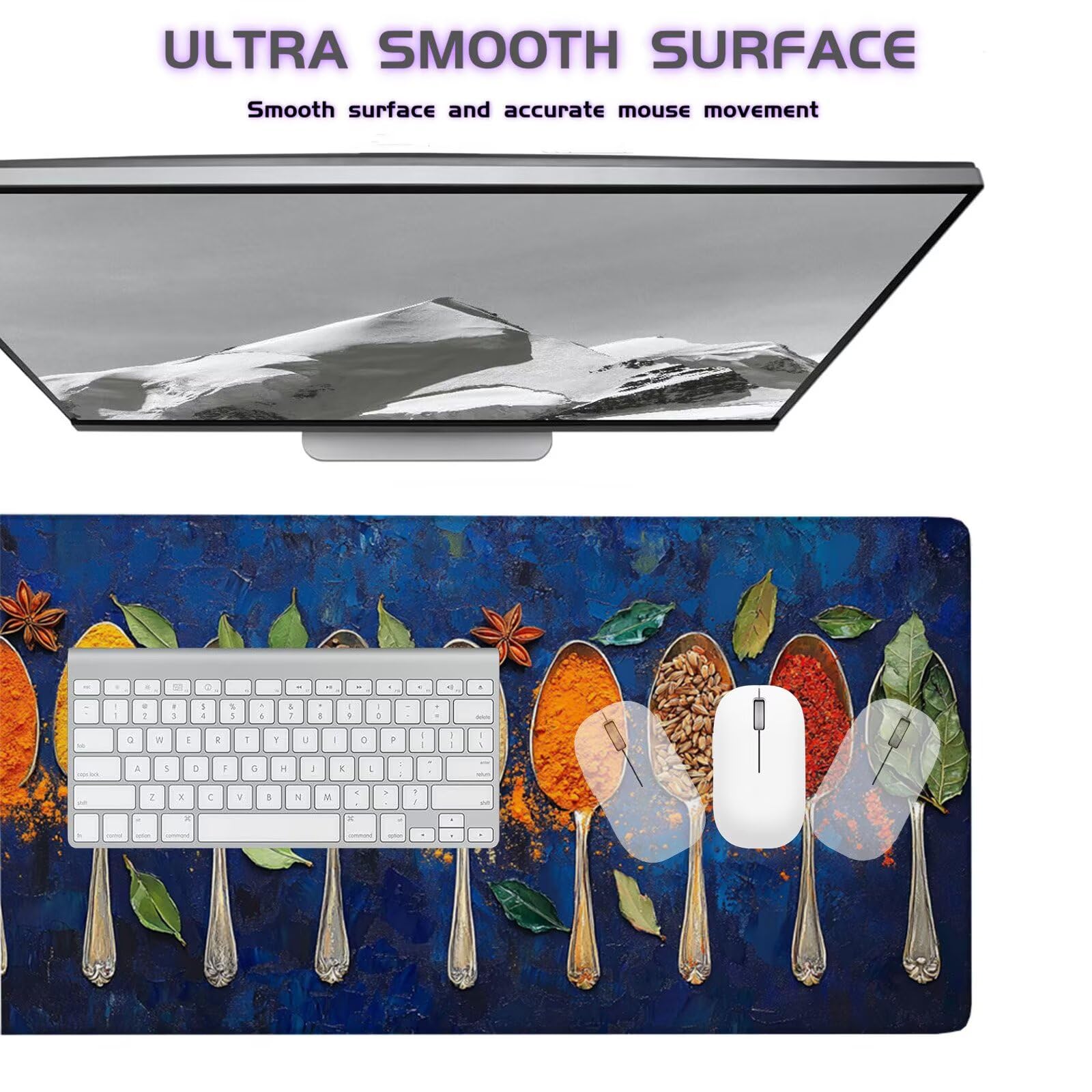 Grand Tapis de Souris Gamer 1600x800mm,Tapis de Souris Cuisine Tapis de Souris Gaming,Tapis Souris Assaisonnement Tapis Bureau Antidérapant Imperméable,Mouse Pad Bords Cousus,Accessoire Gaming X1-1532