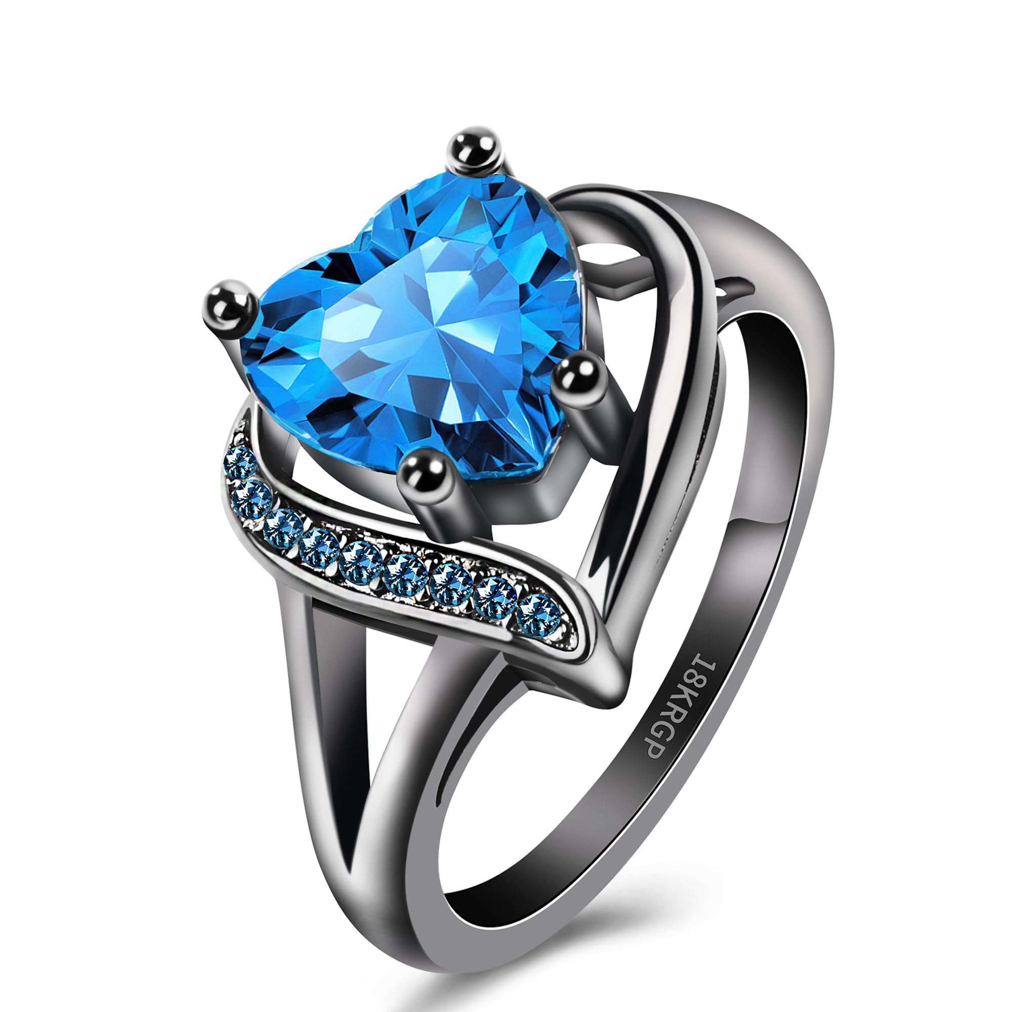 QOBEBOTA Engagement Rings for Women AAA+ Heart Cubic Zirconia Promise Rings for Her Mothers Day Gifts Womens Rings Black Gold Gothic Style Wedding