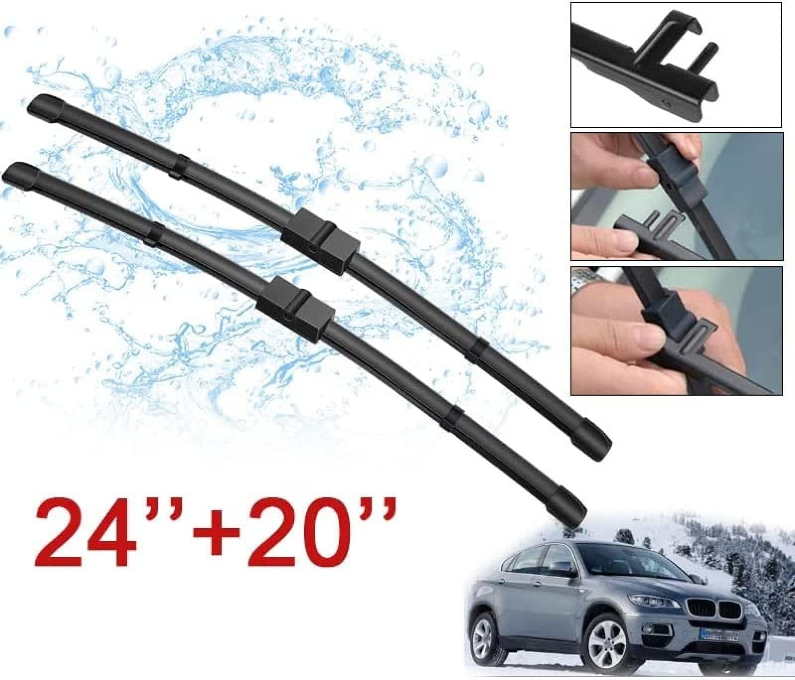 TUBIC Tergicristallo Parabrezza per BMW X6 E71 E72 2008 2009 2010 2011 2012 24 "+ 20",Auto Anteriore e Posteriore Tergicristalli per Parabrezza Ricambio Accessori