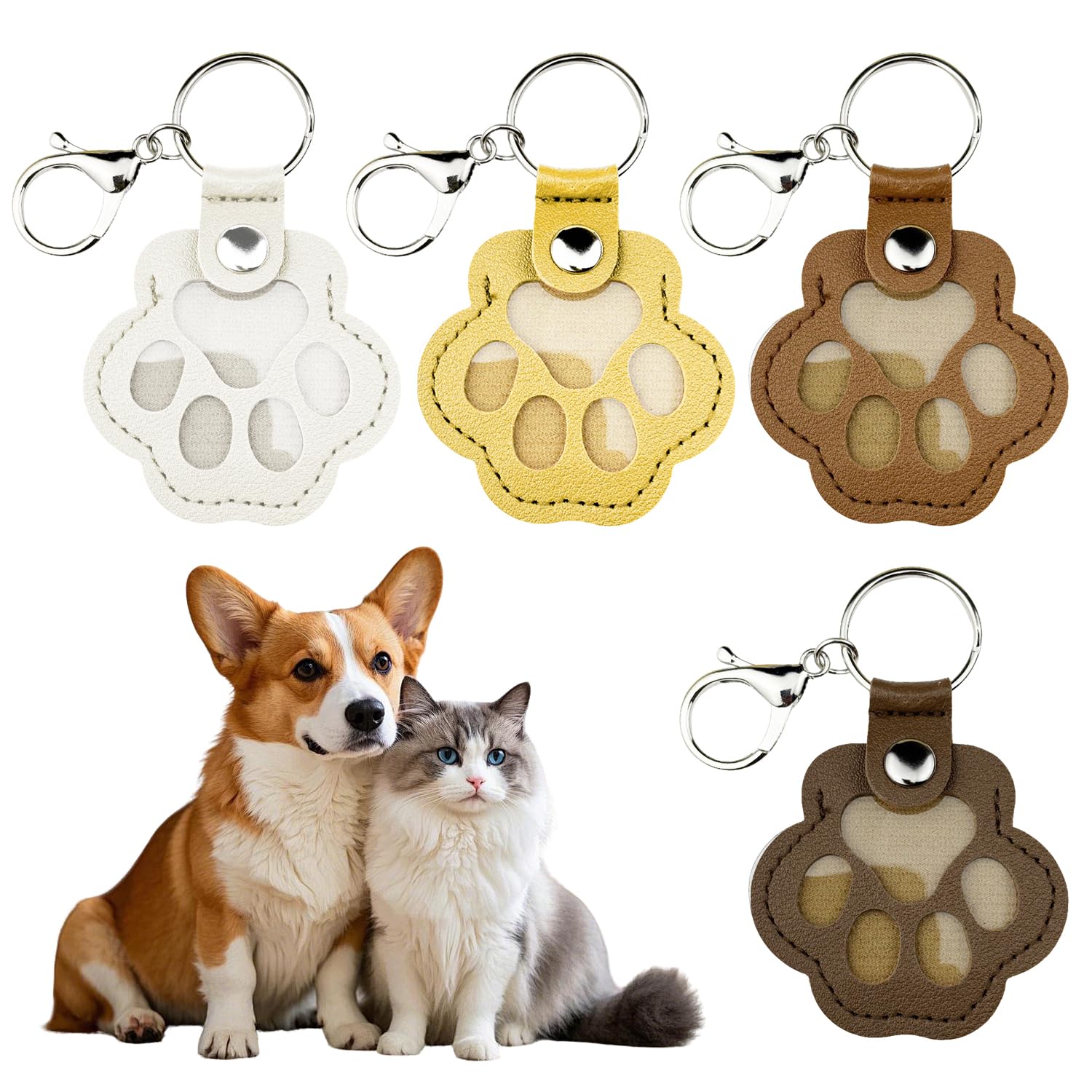 SYEYCW 4 Pcs Pet Fur Keepsake Keyrings, Dog Hair Collector Keychain, Cute Paw-Shaped Pets Hair Collector Keychains, Memorial Bereavement Gifts for Dog Cat Lover, Personalised Pet Memorial Gifts