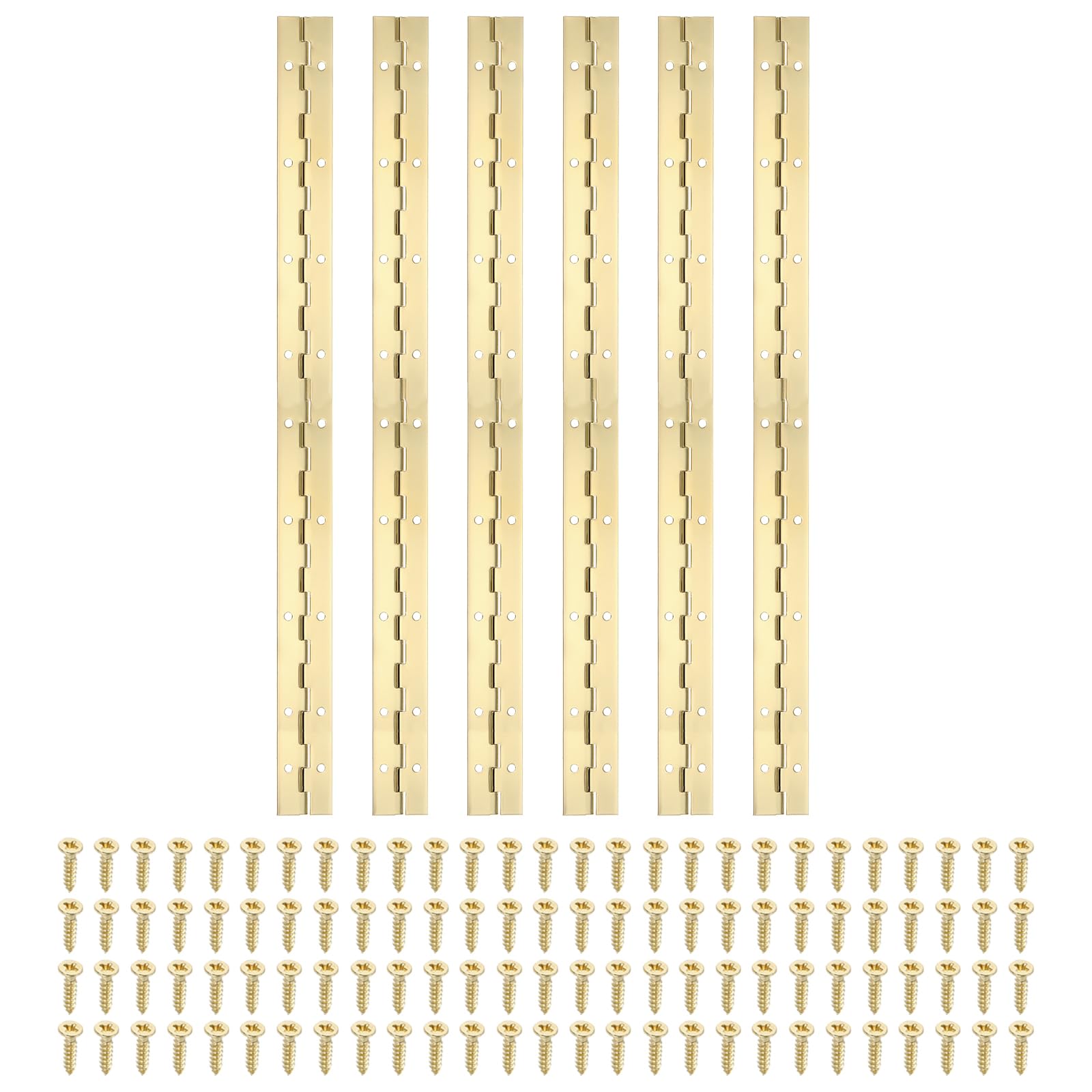 PATIKIL 18x1.2 Inch Piano Hinge,6 Pcs 304 Stainless Steel Continuous Hinge with Holes for Piano Gate Door Wooden Storage Box Cabinet Boat,Gold
