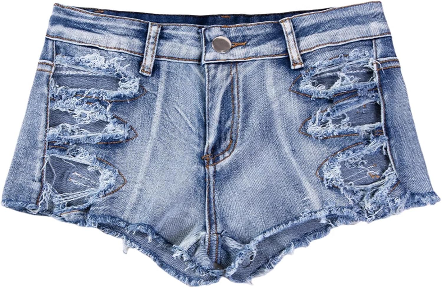 MUYDZ Women's Sexy Ripped Cut Off Hole Slim Casual Summer Low Rise Hot Pants Denim Short Jean