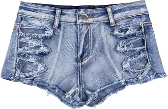 MUYDZ Womens Sexy Ripped Cut Off Hole Slim Casual Summer Low Rise Hot Pants Denim Short Jean