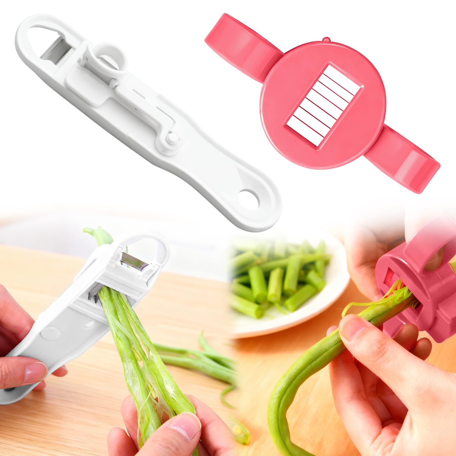 2Pcs Runner Bean Slicer,Stainless Steel Runner Bean Slicer and Stringer UK,Practical Kitchen Gadgets,Adjustable Width Suitable for Green Beans of Various Sizes