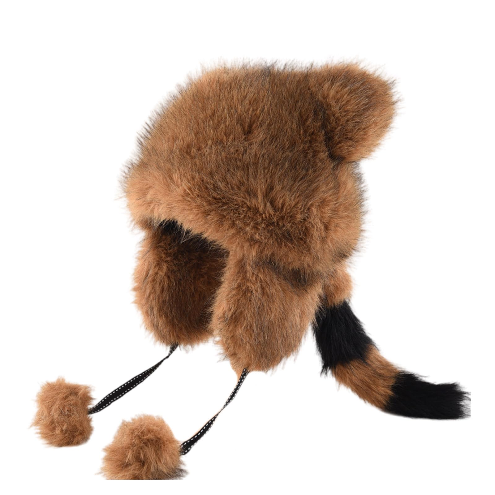 Plush Tail Hat for Kids Adult Warm Earflap Hat Fashion Outdoor Activity Skiing Hat Winter Windproof Trapper Hat, A, M
