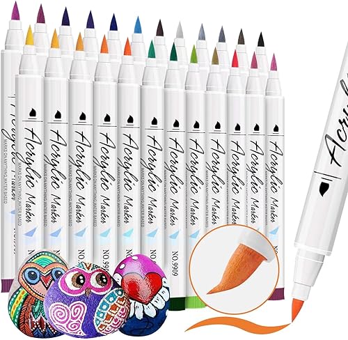 Letoya Juego de marcadores de pintura acrílica de 24 colores con punta de pincel, marcadores de tela ideales para lienzo, madera, rocas, vidrio y