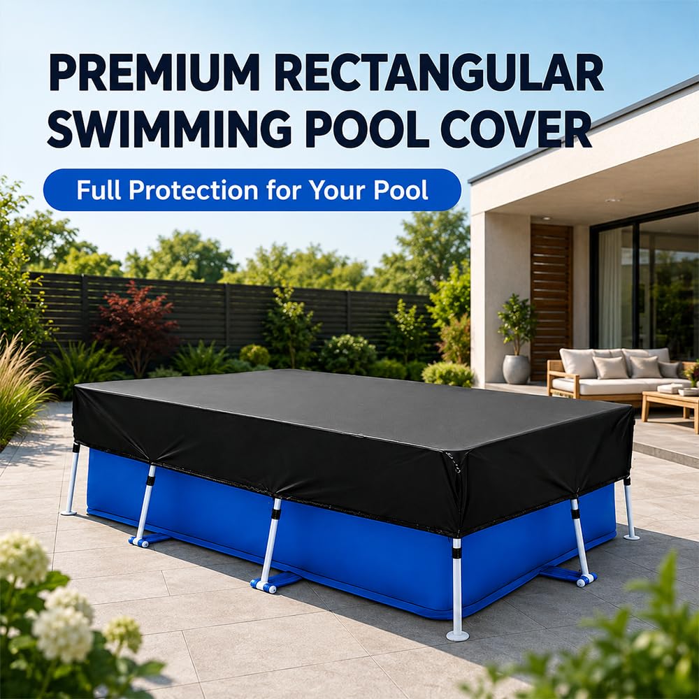 Poolabdeckung Rechteckig, 260 x 170 cm Pool Abdeckung Rechteckig, UV-Schutz, Winddicht und ReißFest Abdeckplane Pool, Sommer & Winter Poolplane für Rectangular Frame Pool, Schwarz