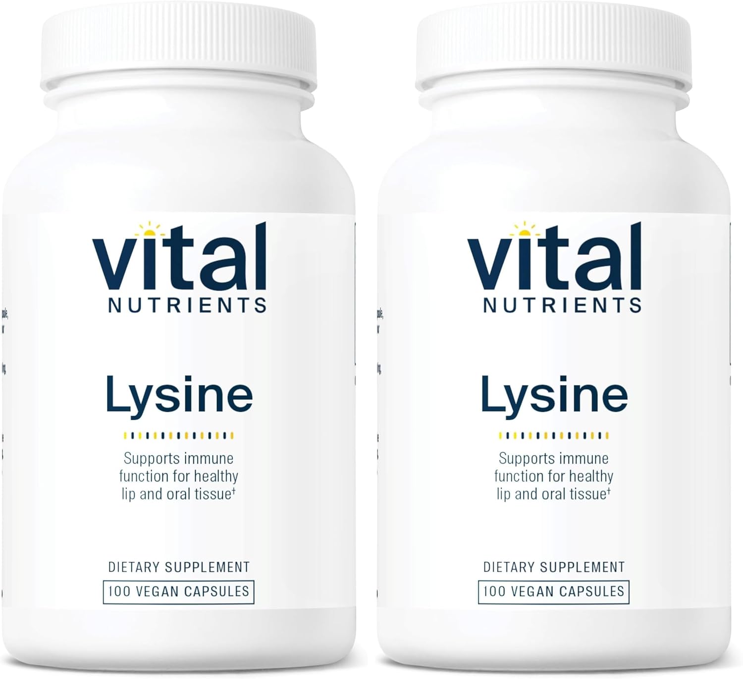 Vital Nutrients Lysine | Lysine Supplement Supports Healthy Lip and Oral Tissue | Immune Support Supplement Promotes Calcium Absorption | Gluten, Dairy, Soy Free | Non-GMO | 100 Capsules (Pack of 2)