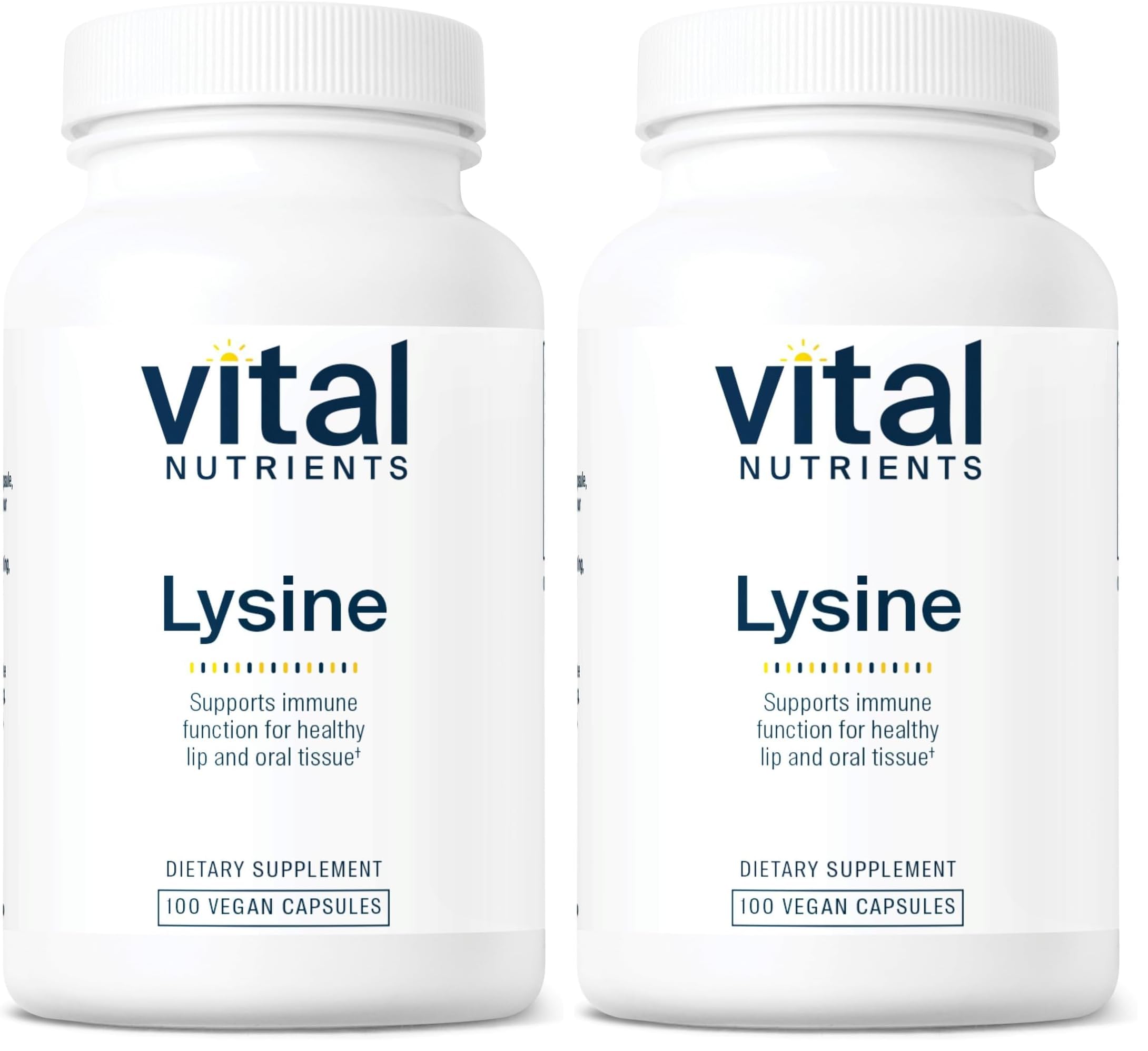 Vital Nutrients Lysine | Lysine Supplement Supports Healthy Lip and Oral Tissue | Immune Support Supplement Promotes Calcium Absorption | Gluten, Dairy, Soy Free | Non-GMO | 100 Capsules (Pack of 2) 100 Count (Pack of 2)