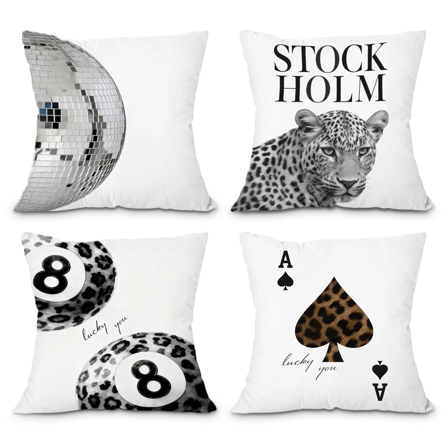 Cushion Covers 45 x 45 CM Super Soft Cotton, Stockholm Room Decor, Leopard Print Throw Pillow Covers, Set of 2 Double Sided Different Pattern for Sofa Couch Bed