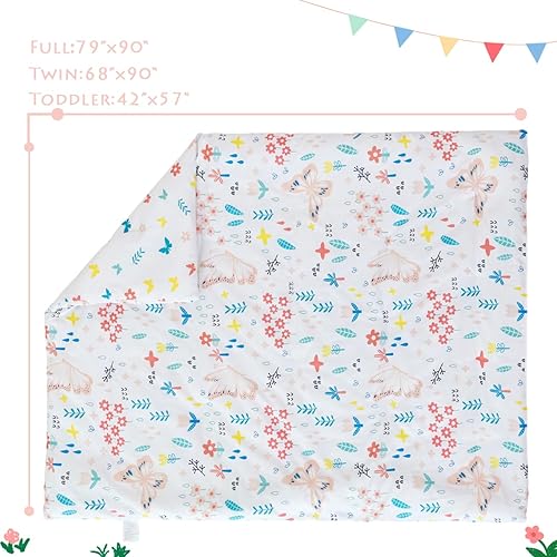 Miniatura 7 de PERFEMET Juego de edredón floral para niñas, tamaño individual, juego de ropa de cama de flores botánicas de 4 piezas, patrón de mariposa, ropa de