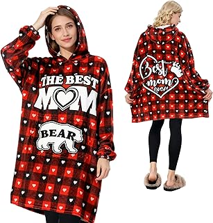 Mama Bear Wearable Hoodie Blanket for Women, Gifts for Mom Birthday Christmas Mothers Day