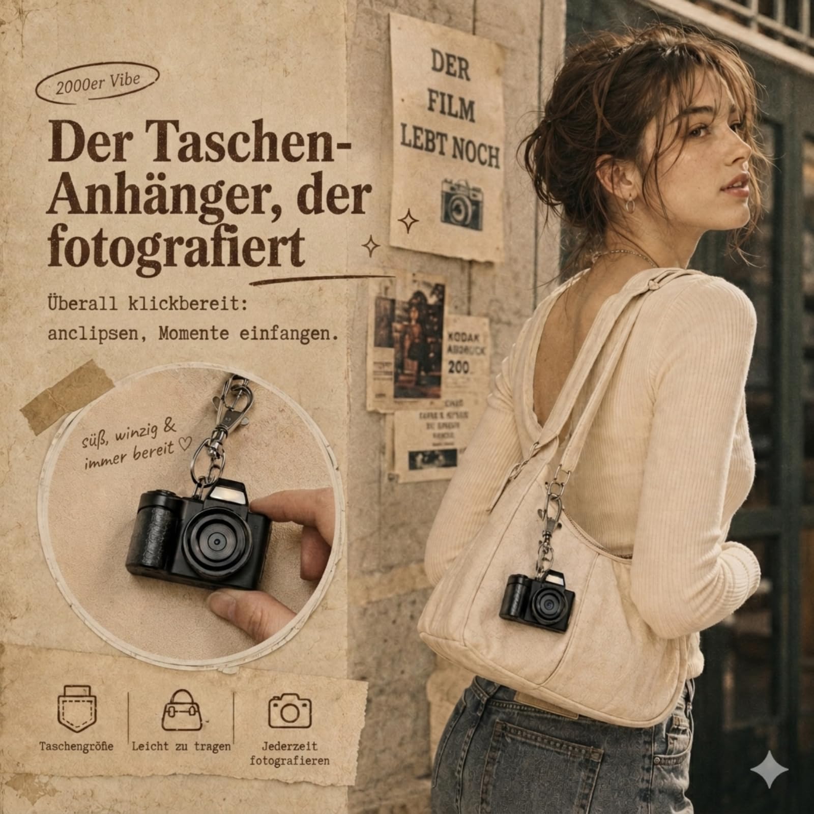 Mini Schlüsselanhänger Digitalkamera – Maxmango 1,3-Zoll 1080P Fotokamera Retro Kamera mit 64 GB Speicher, Ultraportable Kamera, Taschenformat für Reisen, Vlogging und als Ostern Geschenk (Schwarz)