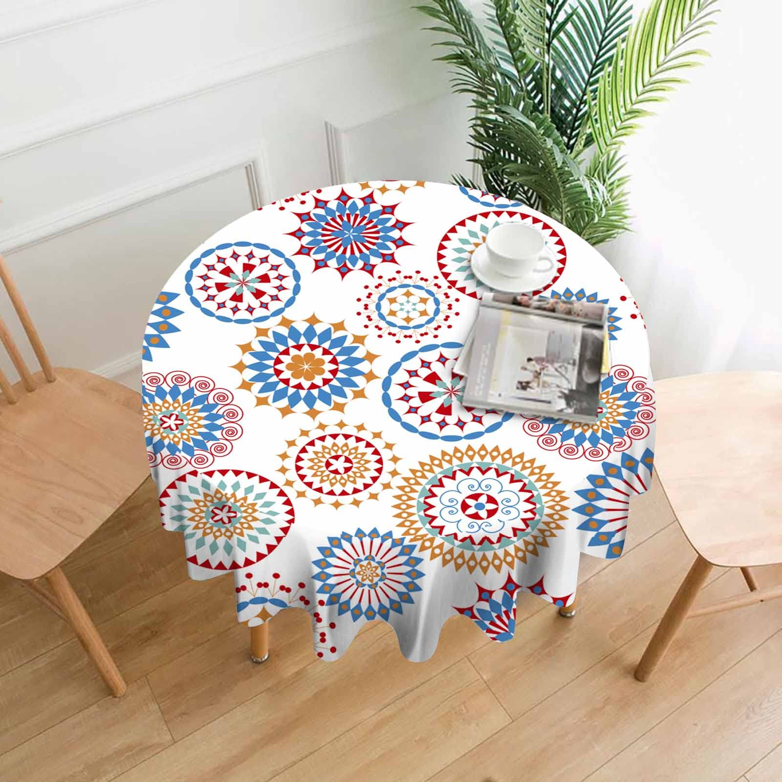 IBILIU Multi-Color Geometric Medallion Round Tablecloth Covers - Medallion Pattern Round Table Cover for Kitchen, Home, Dining Desk, Party,60 Inch