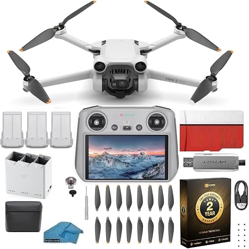 DJI Mini 3 Drone with DJI RC Remote (Built-In Screen), 4K Camera, 38-Min Flight Time, Fly More Combo Bundle with 128GB SD Card, USB 3.0 Reader & 2-Year Warranty