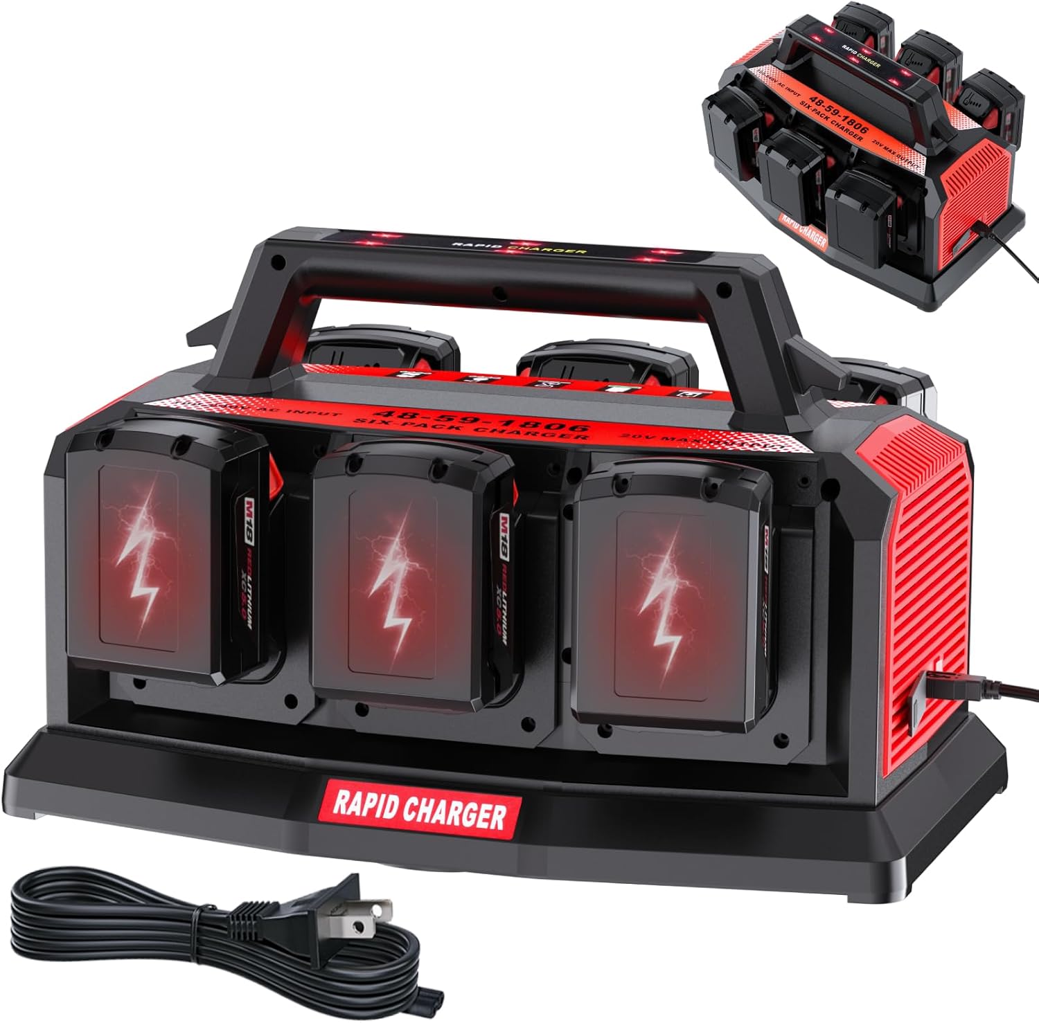 Fast Charger for Milwaukee M18 Battery: 6-Port Multi Simultaneous Rapid Charger Station Compatible with Milwaukee 18V Batteries, Replacement Battery Charger for 48-59-1806 (Tool Only)