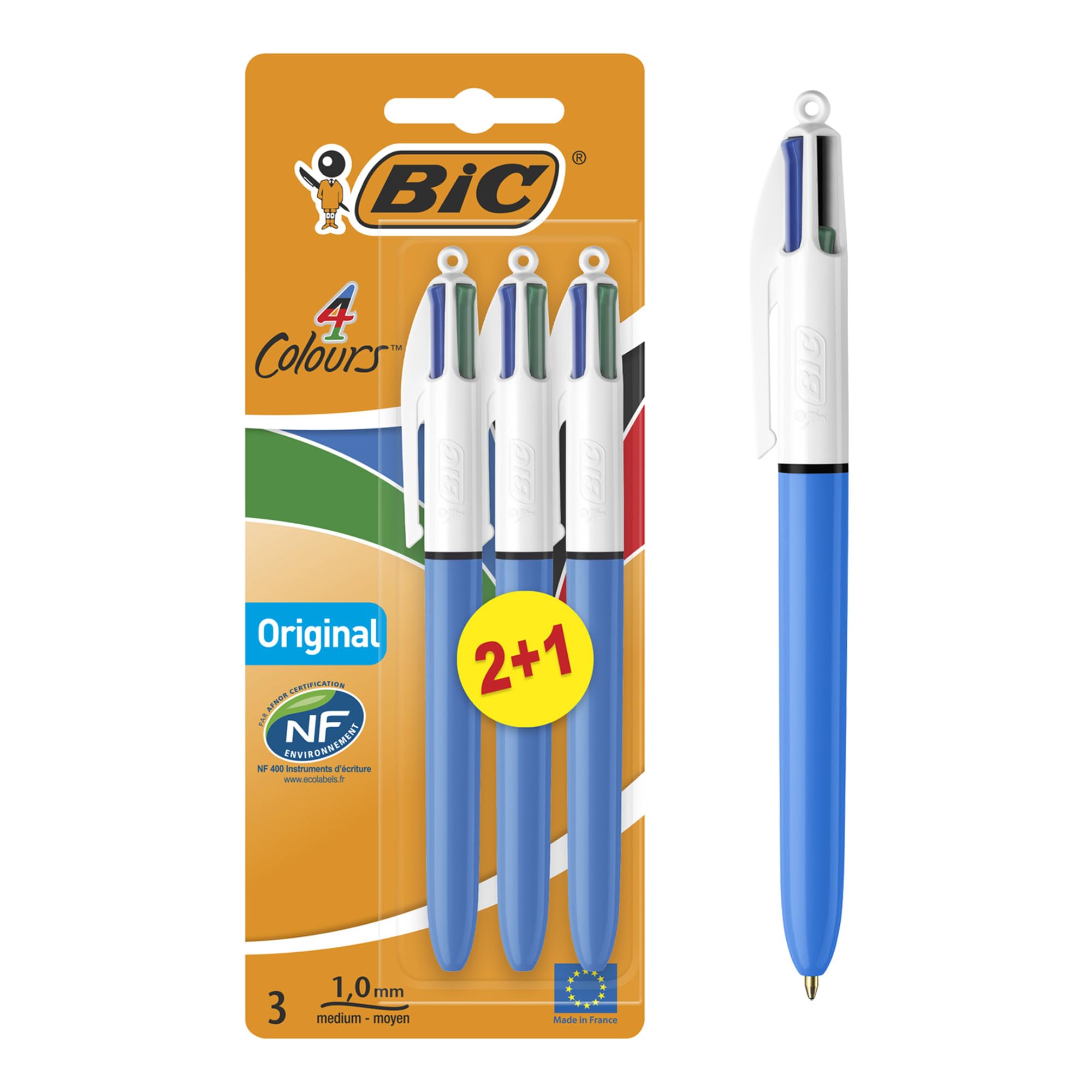 4 Colours Original, Retractable Ballpoint Pens, Ideal For School, Medium Point (1.0mm), Multi-Coloured, Pack Of 3