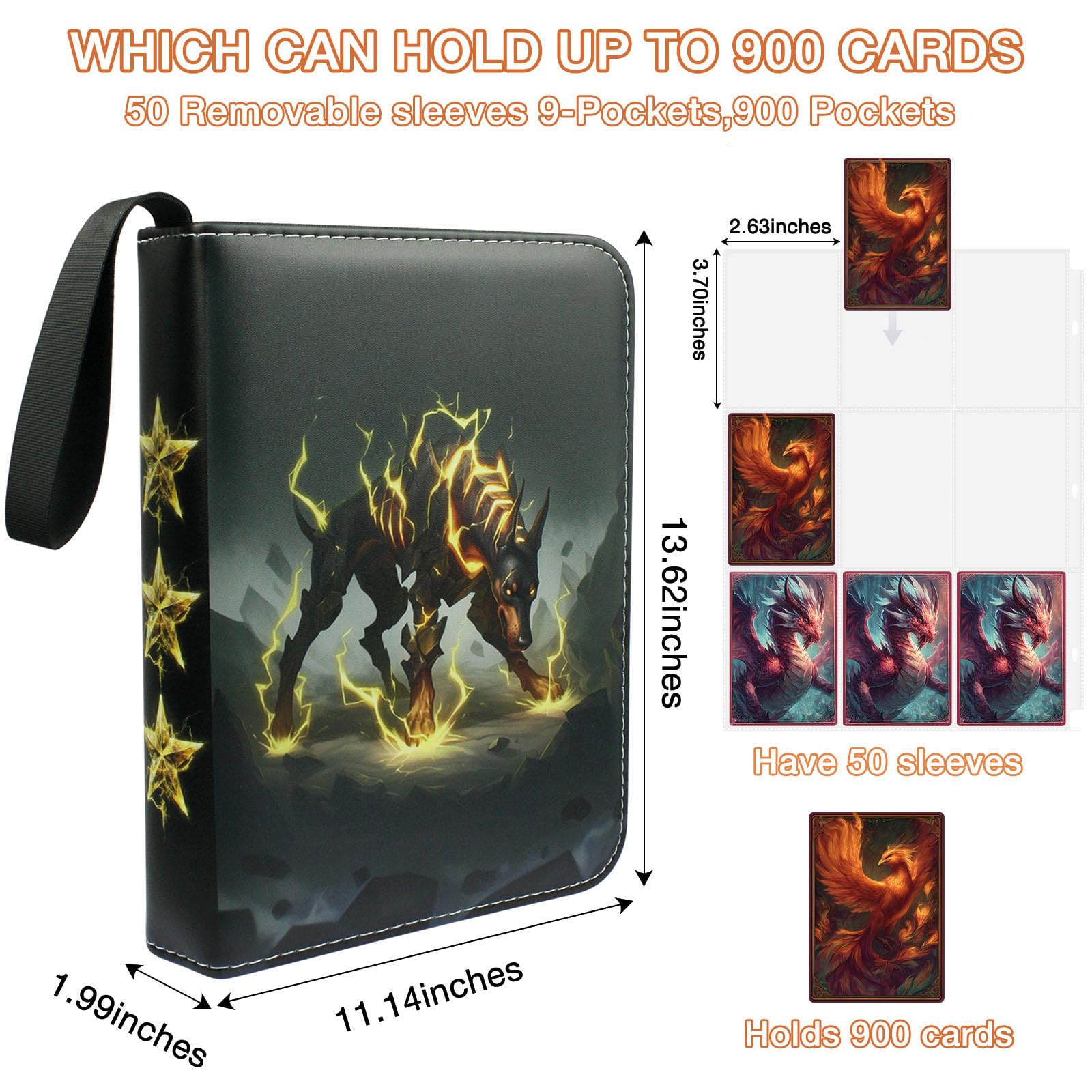 Trading Card Binder 9-Pocket Holds 900 Cards with 50 Removable Sleeves - Image 3