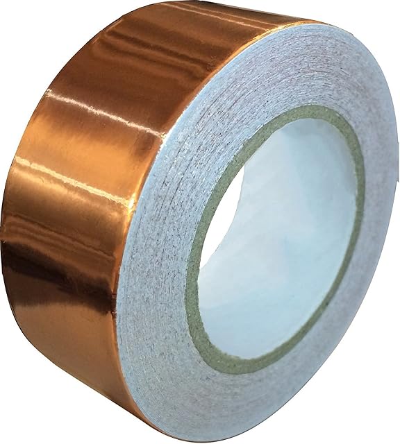 Kraftex Copper Tape Conductive Adhesive [1 Inch x 66ft] Copper Foil Tape for Guitar and EMI Shielding Barrier, Soldering, Jewelry, Circuits, PCB Pad Repair, Electronics - Stained Glass Metal Tape