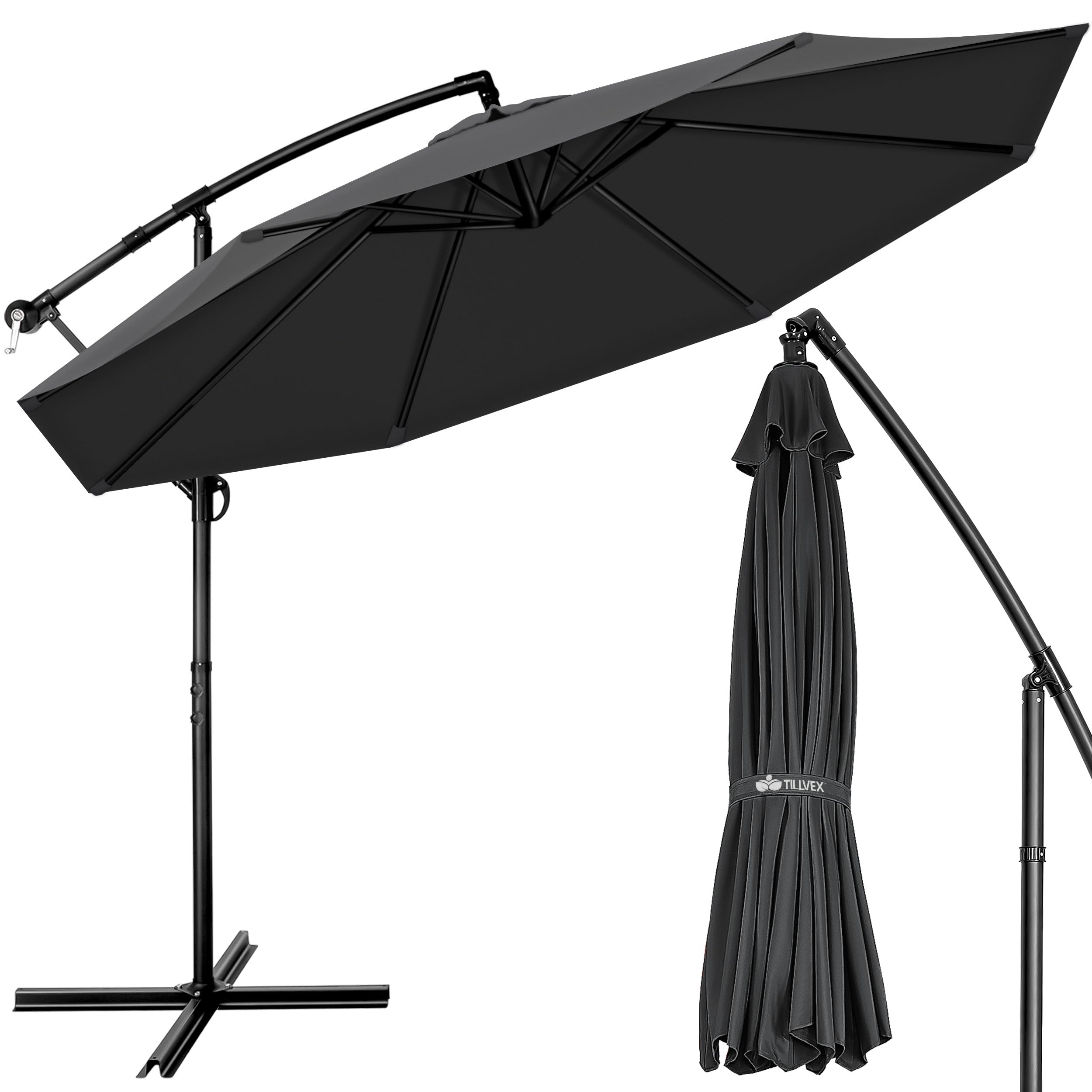 tillvex Aluminiowy parasol przeciwsłoneczny + osłona Ø 300 cm z korbą | parasol przeciwsłoneczny ze stojakiem i ochroną przed wiatrem | parasol ogrodowy, ochrona przed promieniowaniem UV, aluminium,