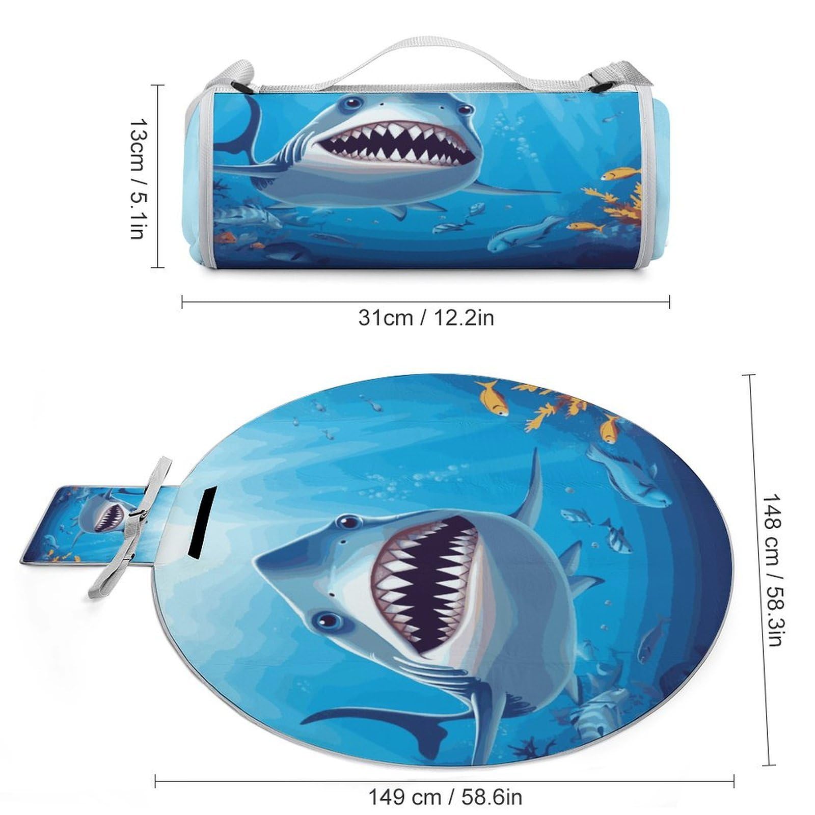 Manta de picnic con diseño de tiburón sonriente, plegable, ligera, impermeable, para exteriores, para primavera, verano, camping, parque, viajes, hierba
