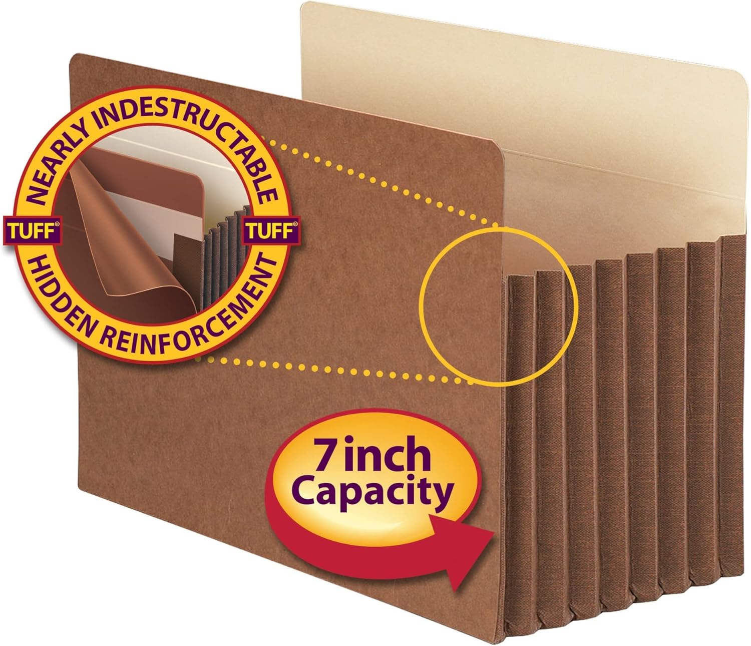 Smead TUFF® Pocket File Pocket, Straight-Cut Tab, 7" Expansion, Legal Size, Redrope, 5 per Box (74395)