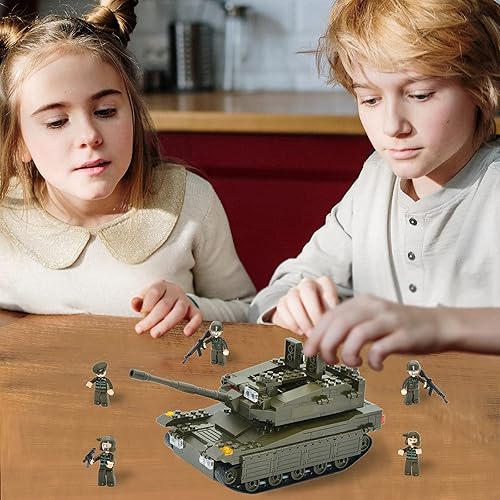 Miniatura 7 de QLT - Juego de bloques de construcción de tanque militar, tanque armado Merkava WW2 con 5 figuras de soldado, regalo de juguetes para niños de 8 a