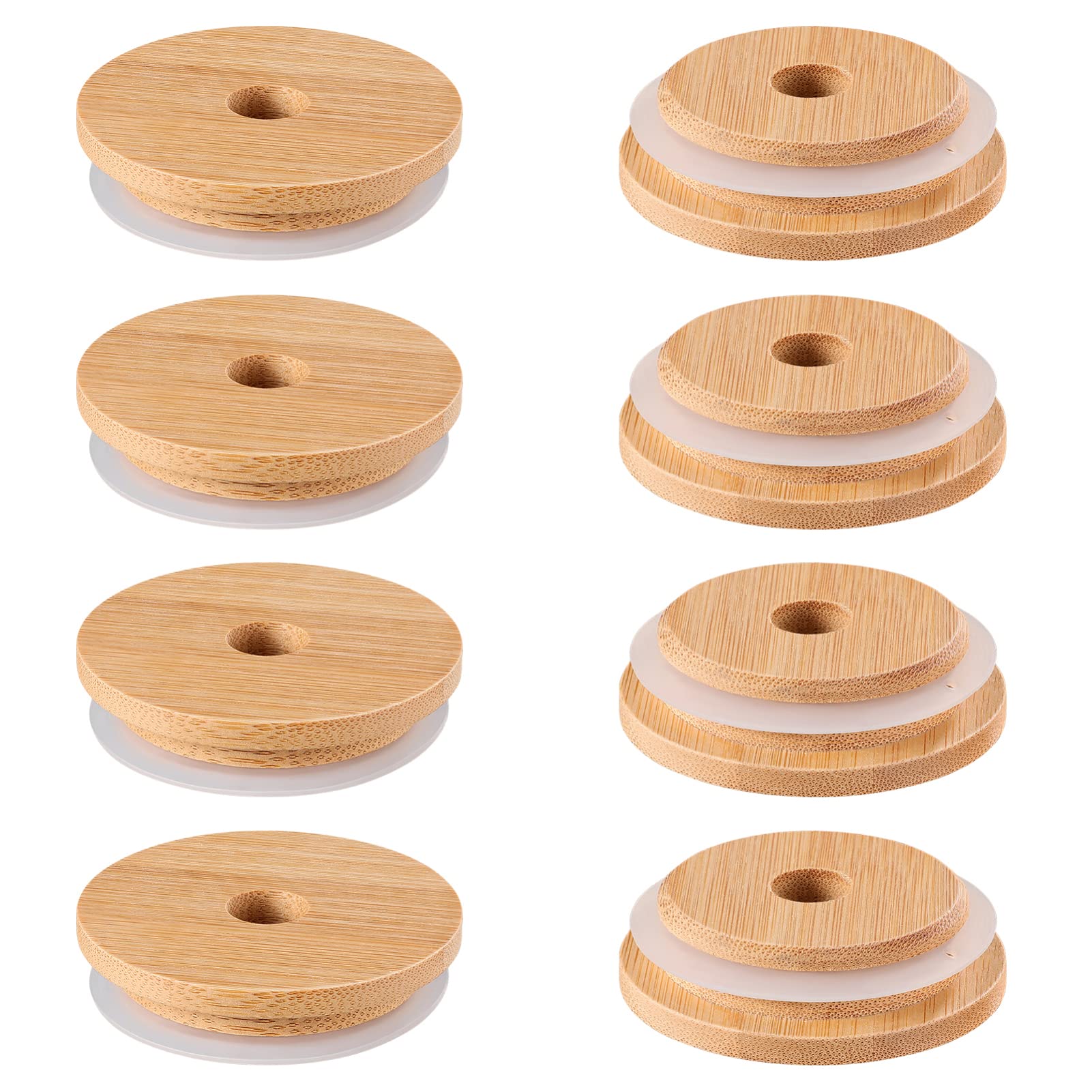Yardwe 8pcs Mason Jar Lids with Straw Hole Glass Jar Wood Lid with Silicone O- Ring Gasket Jar Sealing Covers for Wide Mouth Mason Jar Canning Jar 70MM