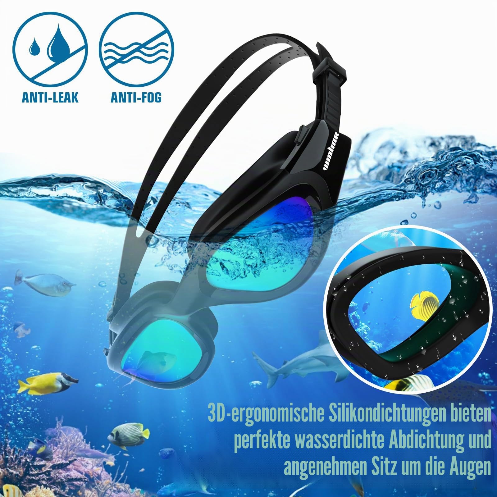 Winline Schwimmbrille Erwachsene Jugendliche,Anti-Beschlag-UV-Schutz Wasserdicht klare Sicht einfach einzustellen mit weichen Nasenstegen für Herren Damen