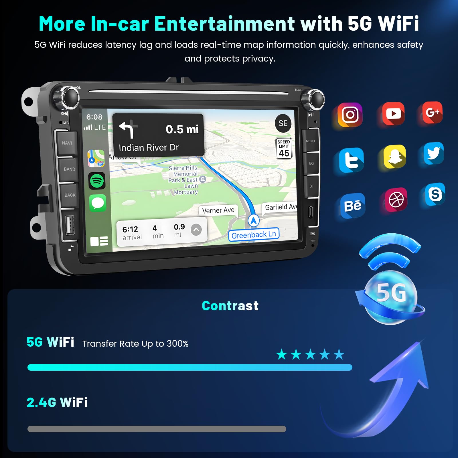 4+64G 8" Radio para VW Golf 5 Golf 6 Polo Skoda Passat Tiguan Touran | Wireless Autoradio 2 DIN GPS Navi Bluetooth 5.0 5G WiFi FM/RDS Cámara Trasera Control del Volante 4+64G
