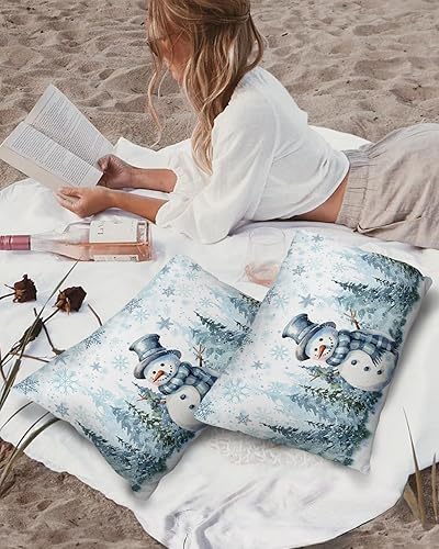 Miniatura 10 de Fundas de almohada impermeables para exteriores, diseño de muñeco de nieve de Navidad, paquete de 2 fundas de cojín impermeables con sombrero de