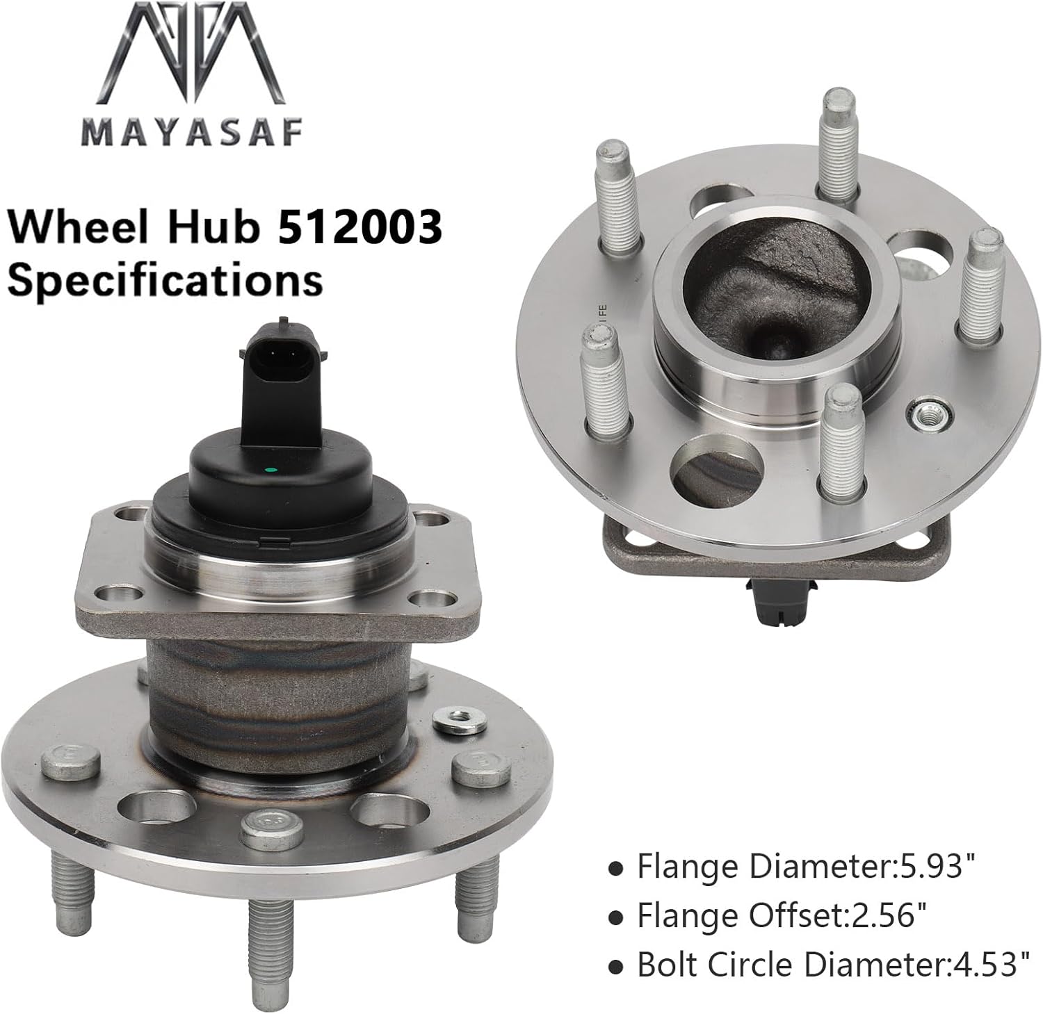 MAYASAF 512003 [2 Pack] Rear Wheel Bearing Hub Assembly 5 Lugs w/ABS for Chevy Malibu, for Buick Lesabre/Riviera/Park Avenue, for Cadillac Allante/DeVille/Eldorado/Seville, Bonneville Olds Toronado