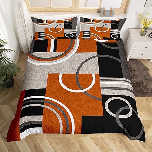 Miniatura 8 de Funda de edredón moderna color marrón, gris y negro, tamaño Queen, funda de edredón geométrica con remolinos para niños y niñas, juego de ropa de