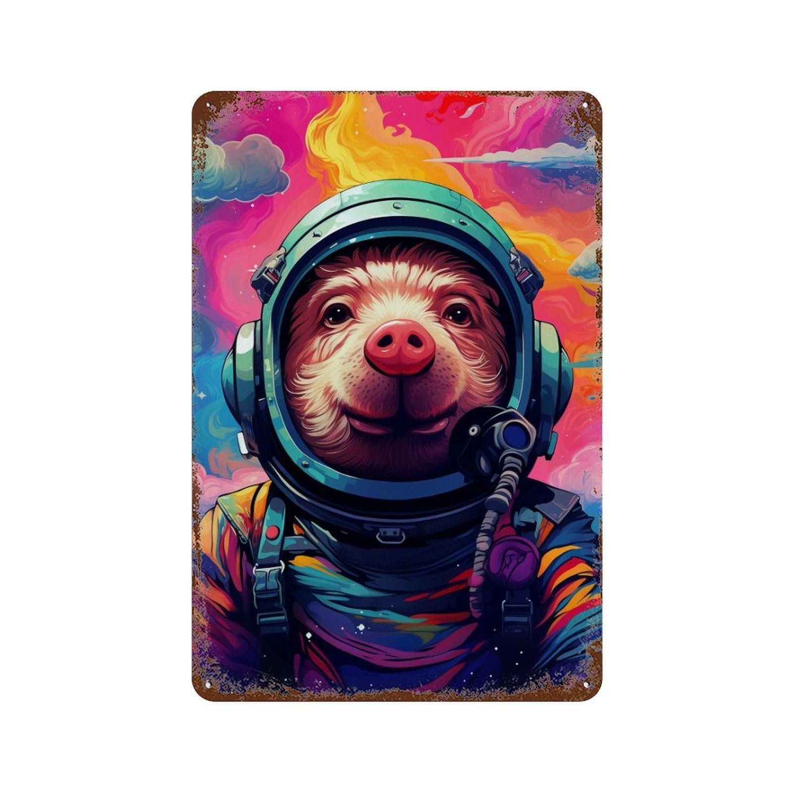Pig Astronaut in Space Suit-2 Retro Metal Sign 11.8"x7.9", Novelty Wall Decor for Farmhouse, Kitchen And Entryway Decor