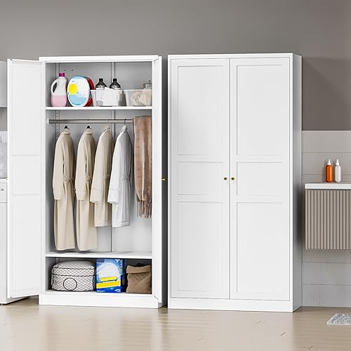 Miniatura 12 de MIIIKO Armario con 2 puertas, armario de metal de 72 pulgadas con barra para colgar, Armarios de dormitorio, cuarto de servicio y oficina, Negro