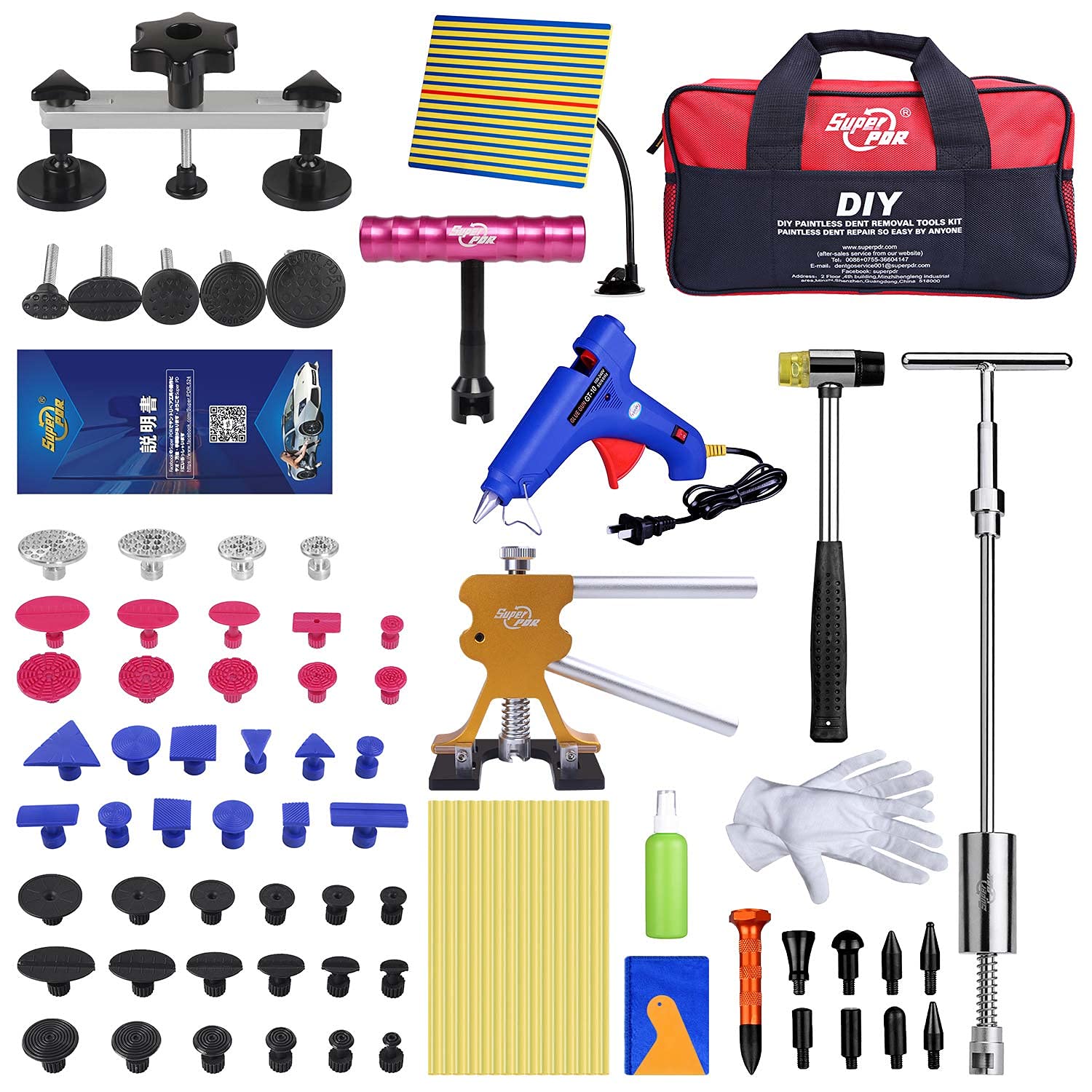 Fly5D Complete Paintless Auto Dent Removal Tools Set, Repair of Dents with Different Aluminum Dent Pull Tabs Can Be Reused Countless Times Dent Puller Kit for Anybody…